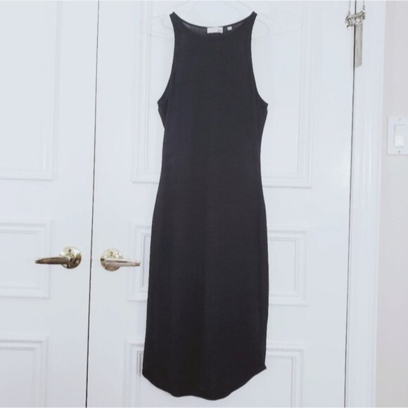ARITZIA WILFRED FREE "Chrissy" Black Heathered Jersey Knit Halter Dress - Picture 8 of 13